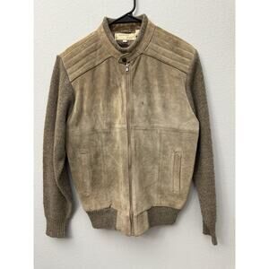 Men's Vintage 80s Anthony Foxx Tan Suede Leather Zip‎ Up Knit Hybrid Jacket Sz L